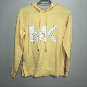 NWT Michael Kors Sweater Pull Over Hoodie Yellow White Embellished Sized XS